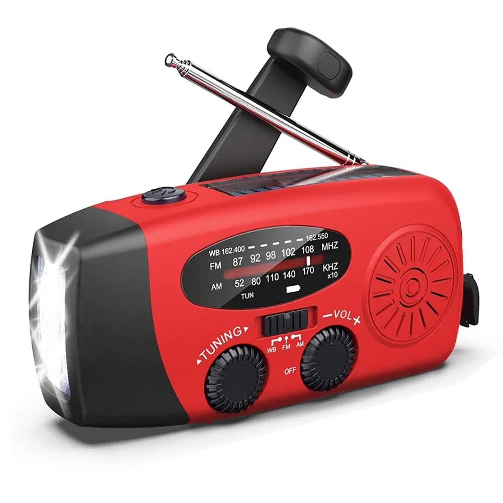 1000mAh Emergency Weather Radio with Hand Crank Solar Power and Flashlight