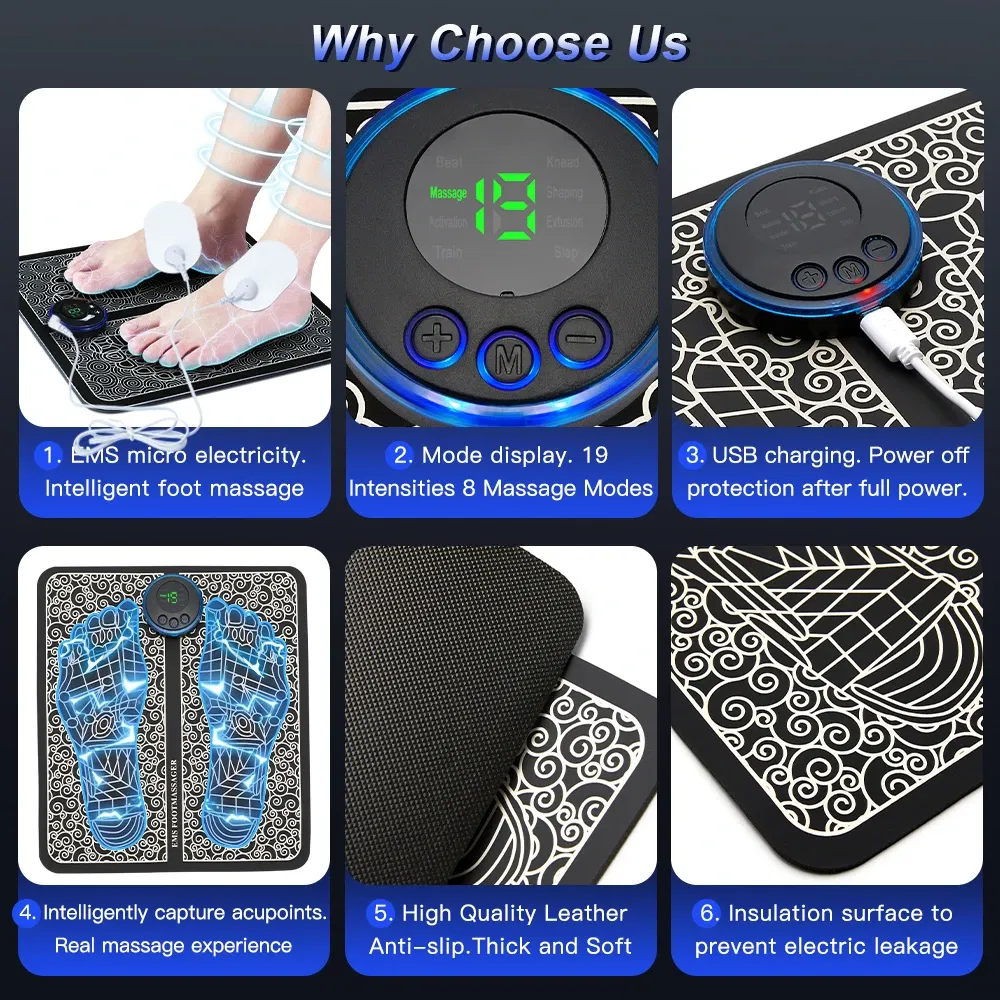EMS Foot Massager Pad with Electrical Muscle Stimulation