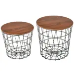 2 Piece Round Nesting End Table Set with Storage, Black and Brown - Image 11