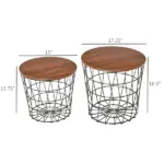 2 Piece Round Nesting End Table Set with Storage, Black and Brown - Image 3