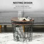 2 Piece Round Nesting End Table Set with Storage, Black and Brown - Image 4