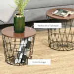 2 Piece Round Nesting End Table Set with Storage, Black and Brown - Image 5