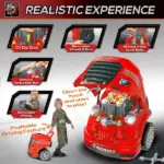 Qaba Engaging Kids Truck Engine Toy Set with RC Car Key | Red Mechanic Toys for Ages 3-5 - Image 4