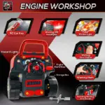 Qaba Engaging Kids Truck Engine Toy Set with RC Car Key | Red Mechanic Toys for Ages 3-5 - Image 5