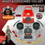 Qaba Engaging Kids Truck Engine Toy Set with RC Car Key | Red Mechanic Toys for Ages 3-5 - Image 6