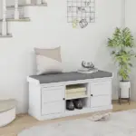 HOMCOM Entrance Shoe Bench with 2 Cabinets, Removable and Washable Cushion and Adjustable Shelf, Bench with Shoe Storage, White - Image 2