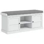 HOMCOM Entrance Shoe Bench with 2 Cabinets, Removable and Washable Cushion and Adjustable Shelf, Bench with Shoe Storage, White - Image 11