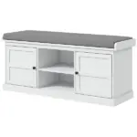 HOMCOM Entrance Shoe Bench with 2 Cabinets, Removable and Washable Cushion and Adjustable Shelf, Bench with Shoe Storage, White