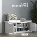 HOMCOM Entrance Shoe Bench with 2 Cabinets, Removable and Washable Cushion and Adjustable Shelf, Bench with Shoe Storage, White - Image 5