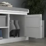 HOMCOM Entrance Shoe Bench with 2 Cabinets, Removable and Washable Cushion and Adjustable Shelf, Bench with Shoe Storage, White - Image 9