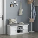 HOMCOM Entrance Shoe Bench with 2 Cabinets, Removable and Washable Cushion and Adjustable Shelf, Bench with Shoe Storage, White - Image 10
