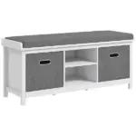 Entryway Bench with Cushioned Seat 2 Drawers White Adjustable Shelf - Image 11