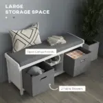 Entryway Bench with Cushioned Seat 2 Drawers White Adjustable Shelf - Image 5