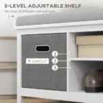 Entryway Bench with Cushioned Seat 2 Drawers White Adjustable Shelf - Image 6