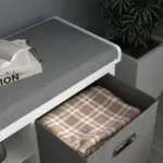 Entryway Bench with Cushioned Seat 2 Drawers White Adjustable Shelf - Image 8