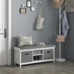 Entryway Bench with Cushioned Seat 2 Drawers White Adjustable Shelf - Image 10