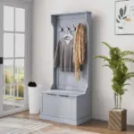 HOMCOM Entryway Hall Tree with Coat Rack and Sitting Bench, Mudroom Bench with Storage, and Hooks, Gray - Image 2
