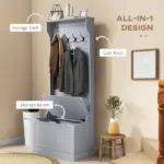 HOMCOM Entryway Hall Tree with Coat Rack and Sitting Bench, Mudroom Bench with Storage, and Hooks, Gray - Image 4