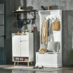 HOMCOM Entryway Hall Tree with Coat Rack, Sitting Bench, Storage, and Hooks, Mudroom Bench, White - Image 2