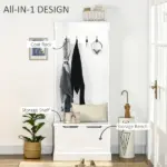 HOMCOM Entryway Hall Tree with Coat Rack, Sitting Bench, Storage, and Hooks, Mudroom Bench, White - Image 4