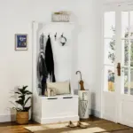 HOMCOM Entryway Hall Tree with Coat Rack, Sitting Bench, Storage, and Hooks, Mudroom Bench, White - Image 10