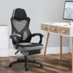 Ergonomic Mesh Office Chair, High Back, Grey, Adjustable Recliner with Footrest and Wheels - Image 2