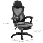 Ergonomic Mesh Office Chair, High Back, Grey, Adjustable Recliner with Footrest and Wheels - Image 3