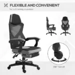 Ergonomic Mesh Office Chair, High Back, Grey, Adjustable Recliner with Footrest and Wheels - Image 6