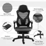Ergonomic Mesh Office Chair, High Back, Grey, Adjustable Recliner with Footrest and Wheels - Image 7