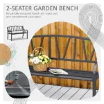 Ergonomic Metal Garden Loveseat - 2-Seater Decorative Outdoor Patio Bench with Backrest and Armrests - Image 4