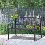 Ergonomic Metal Garden Loveseat - 2-Seater Decorative Outdoor Patio Bench with Backrest and Armrests - Image 10