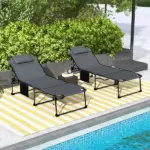 Ergonomic Recliners for Poolside 5-Level Gray Loungers with Reading Hole and Side Stash for - Image 2