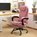 Executive High Back Office Chair with Massage Function Reclining Pink Adjustable - Image 2