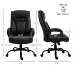 Executive Office Chair Big and Tall 400lbs Wide Seat High Back PU Leather Black - Image 3
