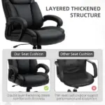Executive Office Chair Big and Tall 400lbs Wide Seat High Back PU Leather Black - Image 4