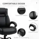 Executive Office Chair Big and Tall 400lbs Wide Seat High Back PU Leather Black - Image 7