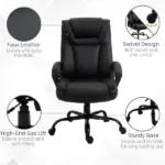 Executive Office Chair Big and Tall 400lbs Wide Seat High Back PU Leather Black - Image 8