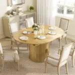 HOMCOM Extendable Dining Table for 6, 60 Inch Farmhouse Kitchen Table with 2-Tier Storage Shelf and Fluted Sliding Doors, Natural - Image 11