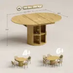 HOMCOM Extendable Dining Table for 6, 60 Inch Farmhouse Kitchen Table with 2-Tier Storage Shelf and Fluted Sliding Doors, Natural - Image 3
