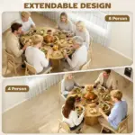 HOMCOM Extendable Dining Table for 6, 60 Inch Farmhouse Kitchen Table with 2-Tier Storage Shelf and Fluted Sliding Doors, Natural - Image 4