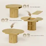 HOMCOM Extendable Dining Table for 6, 60 Inch Farmhouse Kitchen Table with 2-Tier Storage Shelf and Fluted Sliding Doors, Natural - Image 5