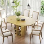 HOMCOM Extendable Dining Table for 6, 60 Inch Farmhouse Kitchen Table with 2-Tier Storage Shelf and Fluted Sliding Doors, Natural - Image 10