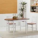 HOMCOM Extendable Round Dining Table with Drop Leaf 55 Inch Brown Top and White Legs - Image 2