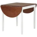 HOMCOM Extendable Round Dining Table with Drop Leaf 55 Inch Brown Top and White Legs