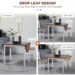 HOMCOM Extendable Round Dining Table with Drop Leaf 55 Inch Brown Top and White Legs - Image 5
