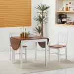 HOMCOM Extendable Round Dining Table with Drop Leaf 55 Inch Brown Top and White Legs - Image 7