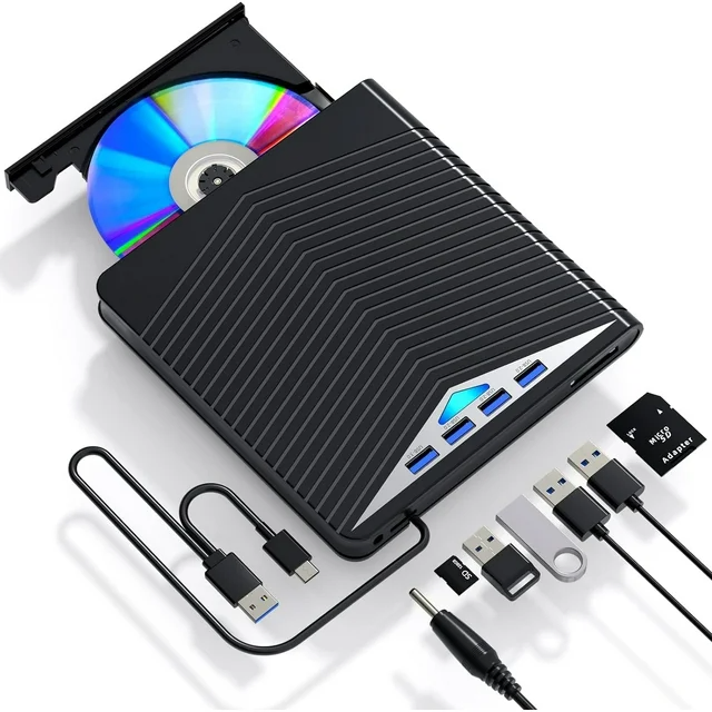 7 in 1 USB 3.0 External CD DVD Drive Burner Reader and USB Hub