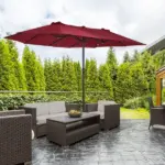 Outsunny Extra Large 15 Ft Patio Umbrella, Double-Sided Outdoor Market Umbrella with Crank Handle for Deck, Lawn, Backyard and Pool, Wine Red - Image 2