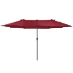 Outsunny Extra Large 15 Ft Patio Umbrella, Double-Sided Outdoor Market Umbrella with Crank Handle for Deck, Lawn, Backyard and Pool, Wine Red