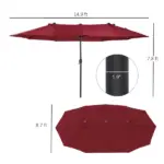 Outsunny Extra Large 15 Ft Patio Umbrella, Double-Sided Outdoor Market Umbrella with Crank Handle for Deck, Lawn, Backyard and Pool, Wine Red - Image 3